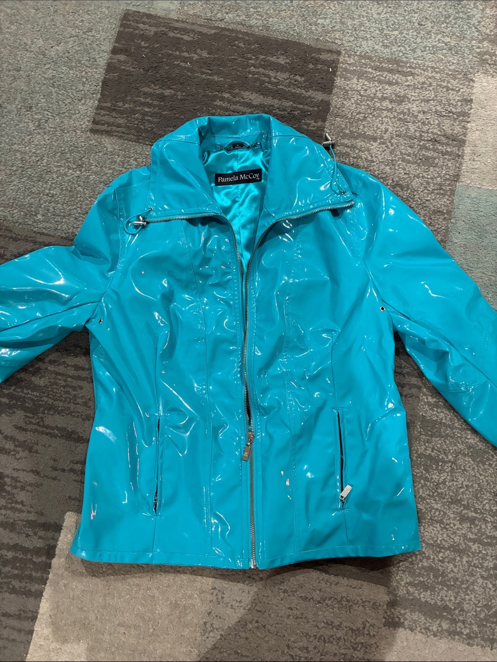 Pamela McCoy Shiny Turquoise Zip-Front Jacket